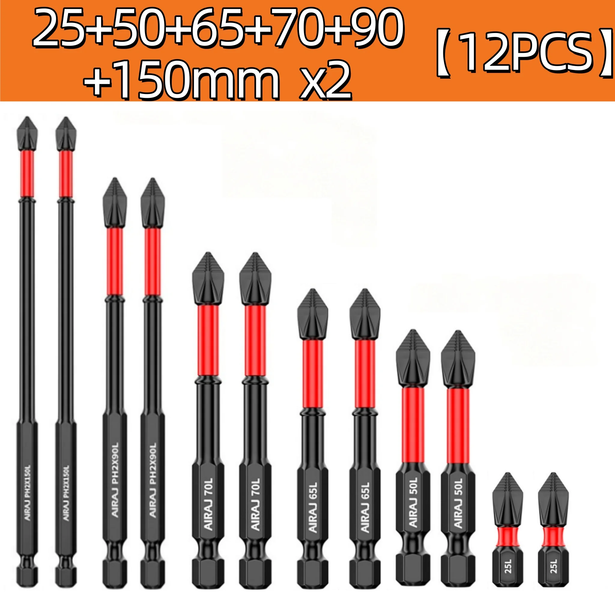 12Pcs Anti Slip Magnetic Screwdriver Bit Set S2 Alloy Steel Impact Resistant Cross Hex Shank Drill Bits Screw Driver Hand Tools