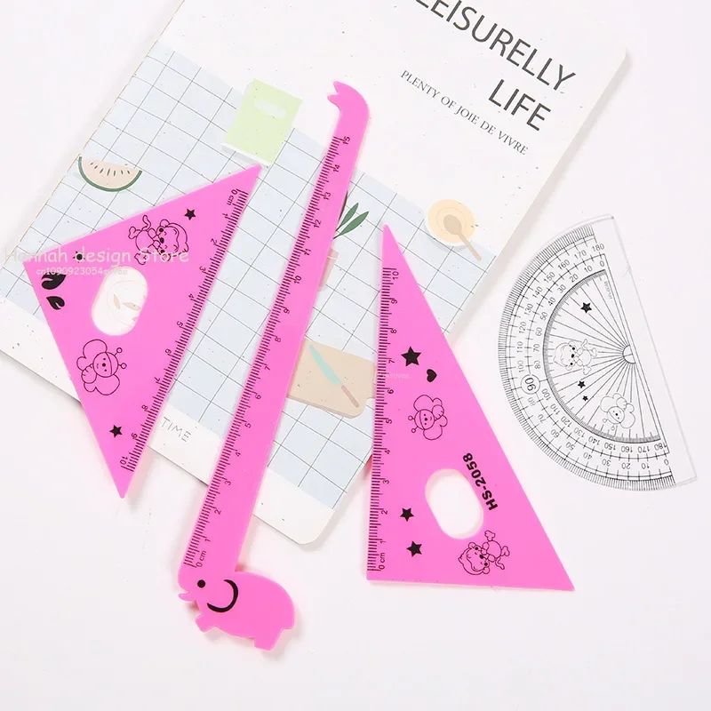 4Pcs/Set Creative Cartoon Ruler Student Learning Giraffe Four-piece Protractor Drafting Supply School Art Examination Stationery