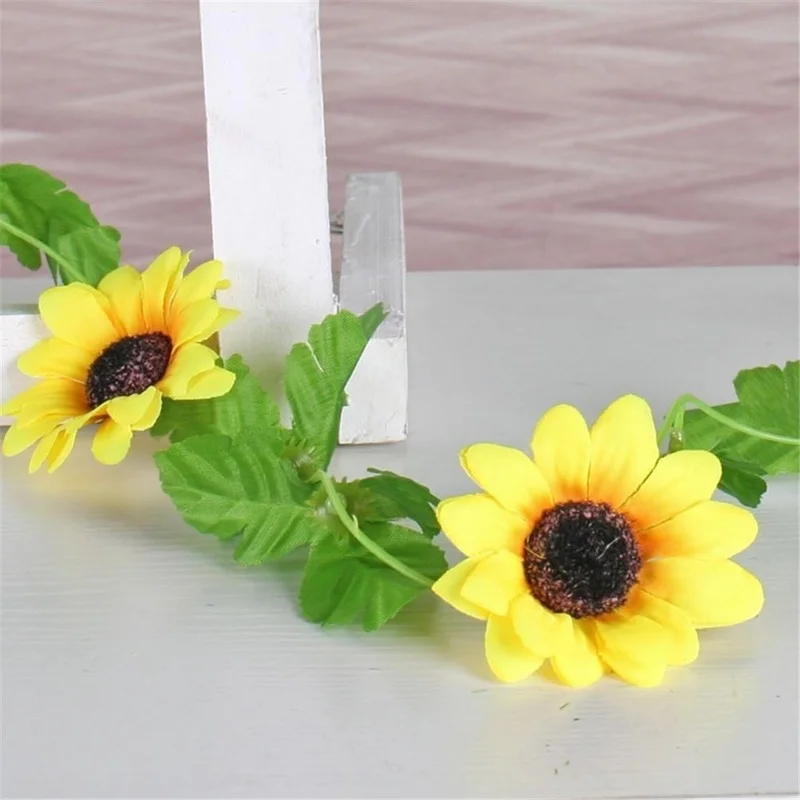 1pcs 260cm Artificial Yellow Sunflower Garland Flower Vine Wedding Floral Arch Decor Silk