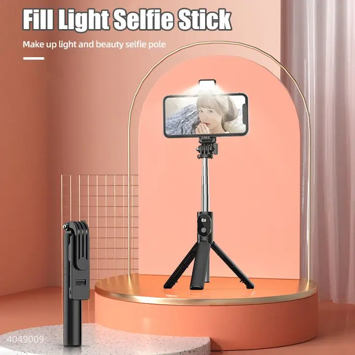 Foldable Multifunctional Wireless Selfie Stick Tripod with Bluetooth Shutter Fill Light Monopod for Phone Live Broadcast Bracket