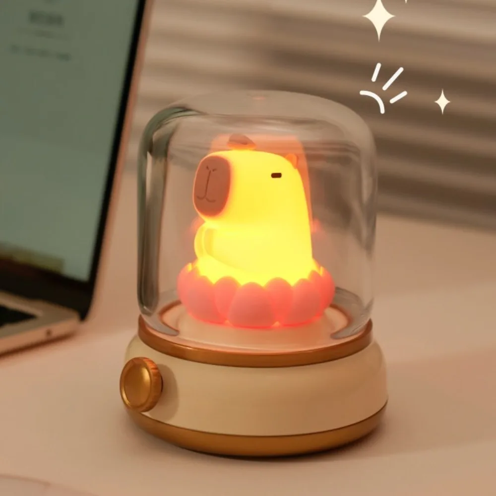 Luz Nocturna Capybara recargable por USB, protección ocular, forma de conejillo de indias, sincronización, atenuación, luz suave