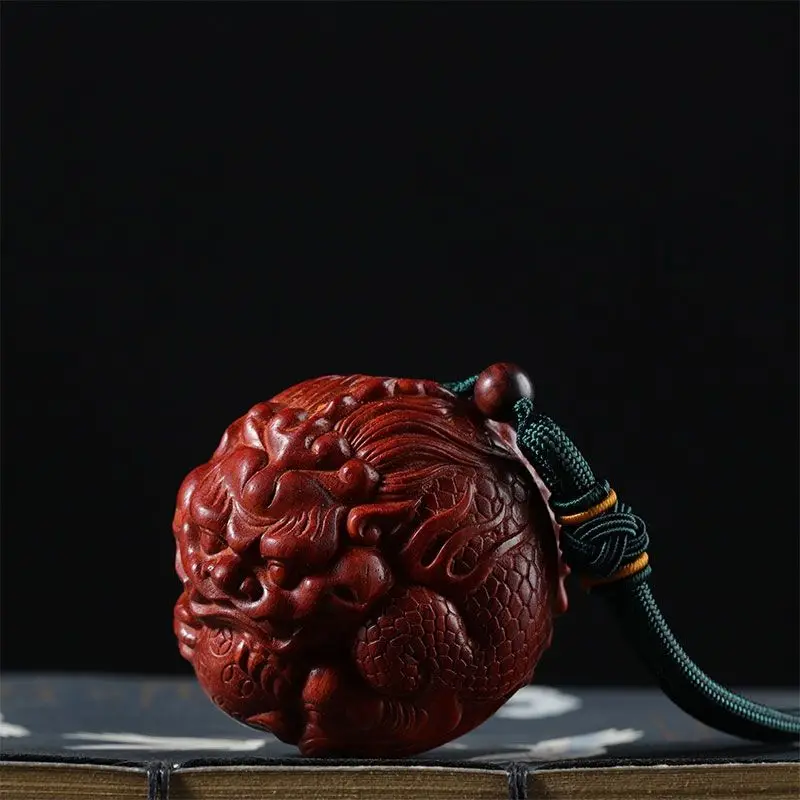 Lobular Red Sandalwood Holding Ball Brave Hand Piece Wooden Text Play Piece Carry-on Men's and Women's Mahogany Wood Carving Bag