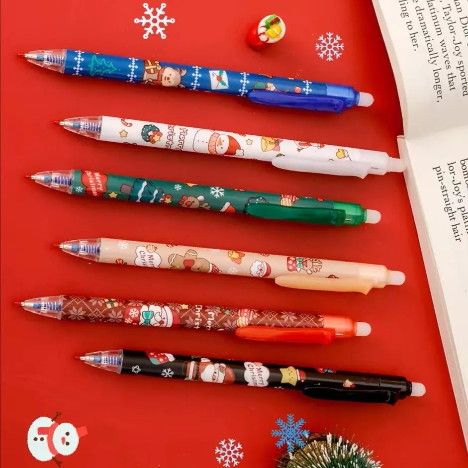 

6Pcs/Lot Cute Cartoon Christmas Erasable 0.5mm Blue Ink Press Gel Pens Kawaii Christmas Student School Office Stationery Gifts