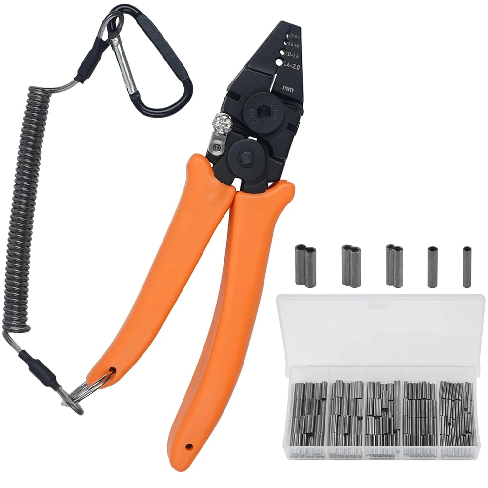 Fishing line Crimping Pliers Fishing Plier Wire Rope Leader Crimper Tool with 160pcs Crimp Sleeves for Fishing tackle