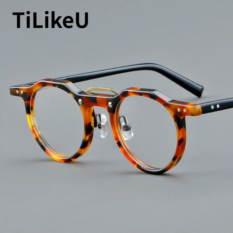 

Vintage Tortoiseshell Color Men Eyeglass Frame Luxury Handmade Acetate Glasses Fashion Oval Eyeglass Womene Optics Eyewear Frame