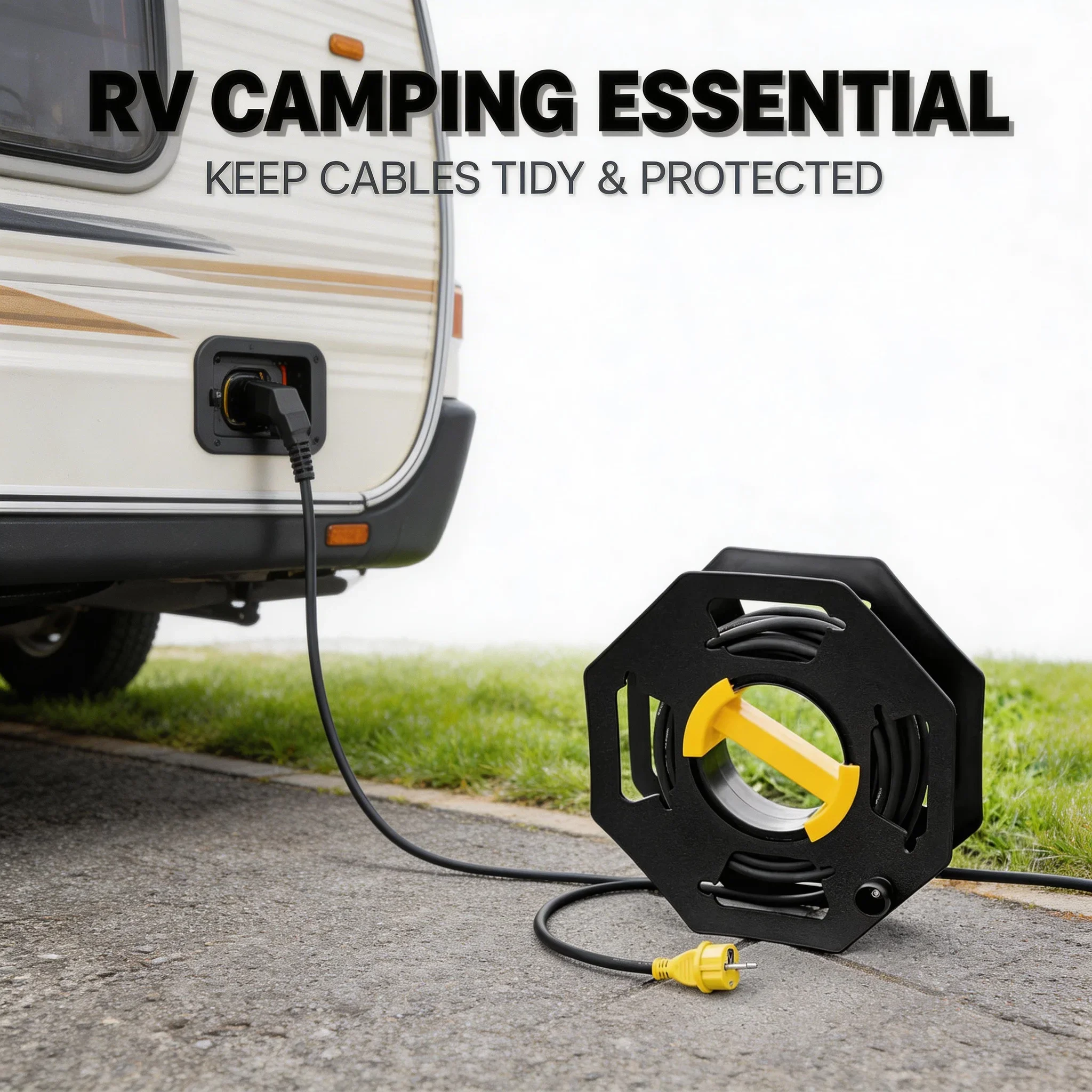 Outdoor Cable Tidy Reel Cable Organizer 25M Storage Reel Wire Extension Tidy Frame Roll Up Stand for Caravan Yacht RV