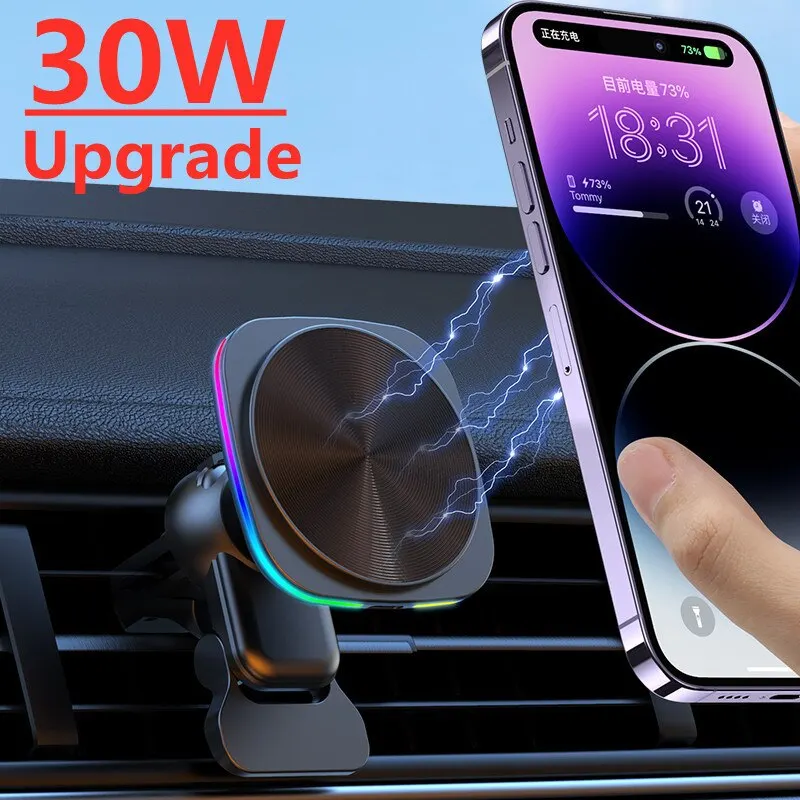 Magnetic Car Phone Holder Stand 30W Car Wireless Charger Mount Support in Car for iPhone 14 13 12 Pro Max Mini Car Fast Charging