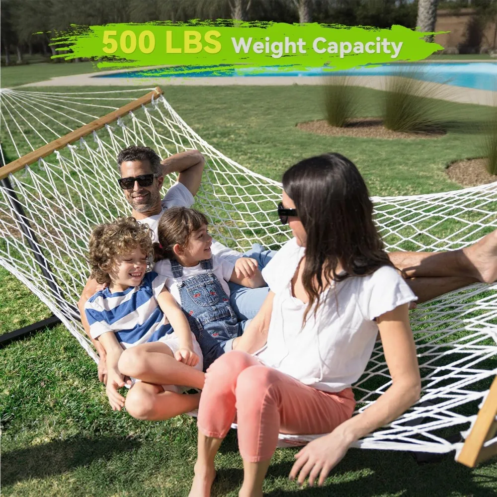 Two-Person Handwoven Rope Hammock with Spreader Bar - Indoor & Outdoor Use for Patio, Backyard (White)