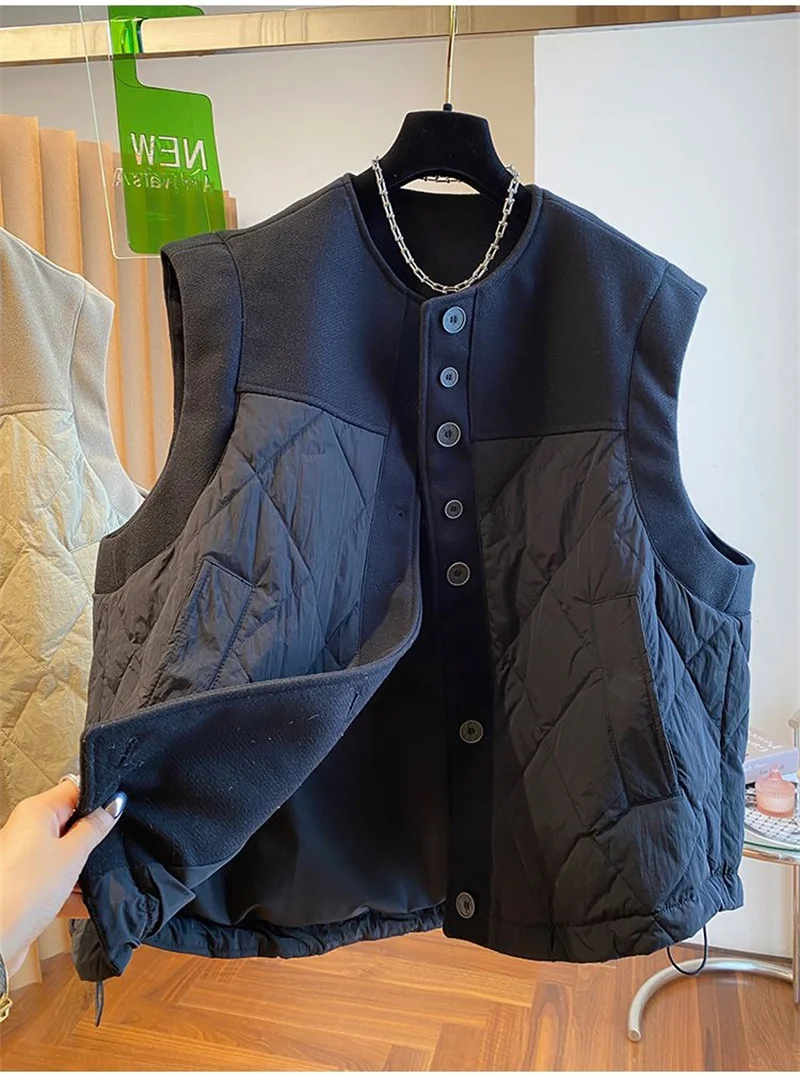 2023 New European Loose Fitting Cotton Vest Patchwork Cotton Jacket For Women In Autumn And Winter Sleeveless Jacket For Externa