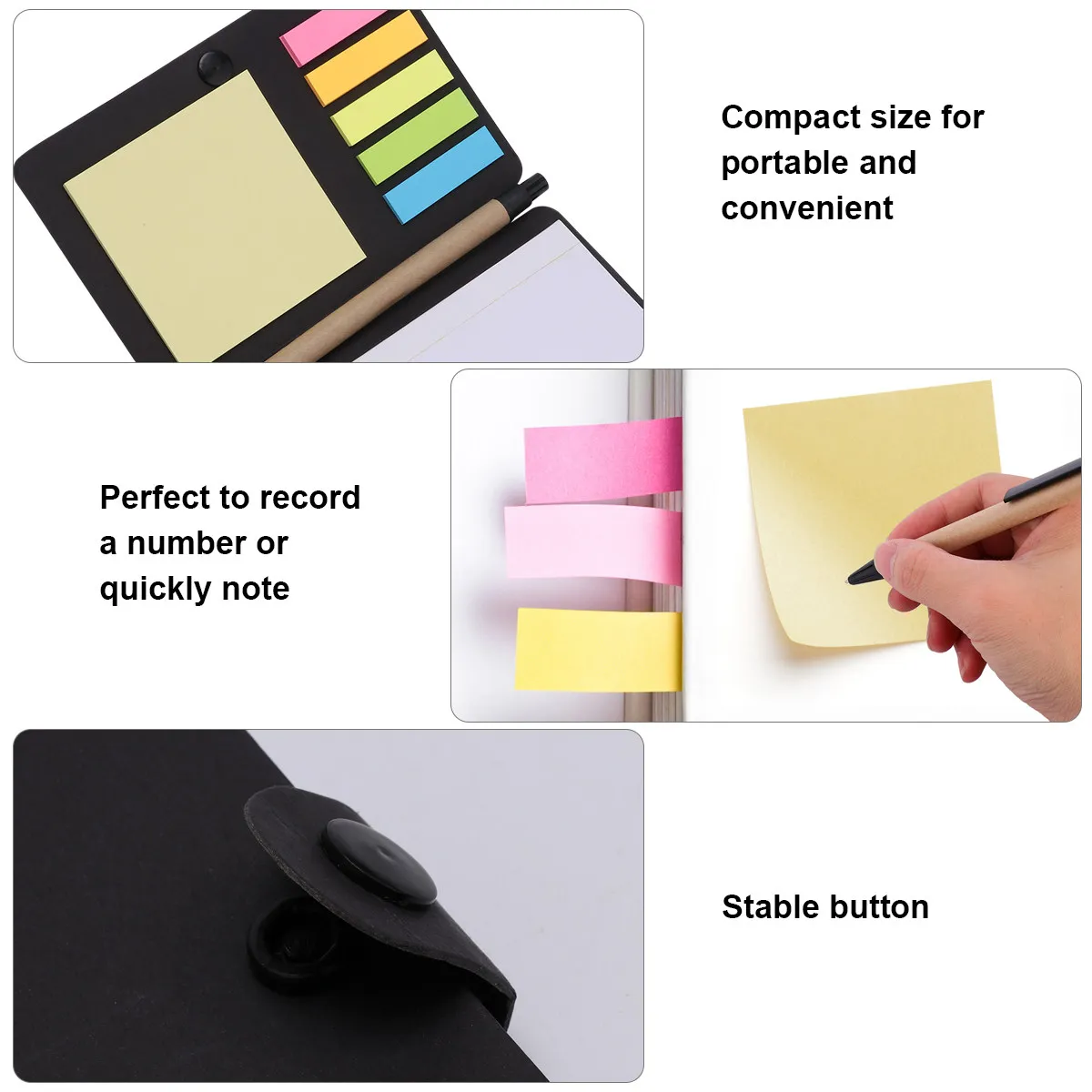 1Set Sticky Notebook Kraftpaper Cover Self-Stick Notes Memo Pad Index Tabs Flags Portable Stationery for Daily Office School Use