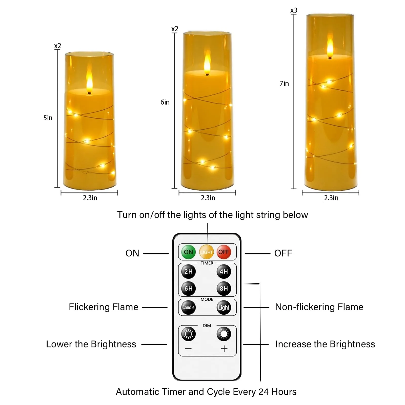 7Pcs Gold Led Flameless Candles Embedded Star String Battery Operated LED Pillar Candle Xmas New Year Mantel Home Ambiance Decor