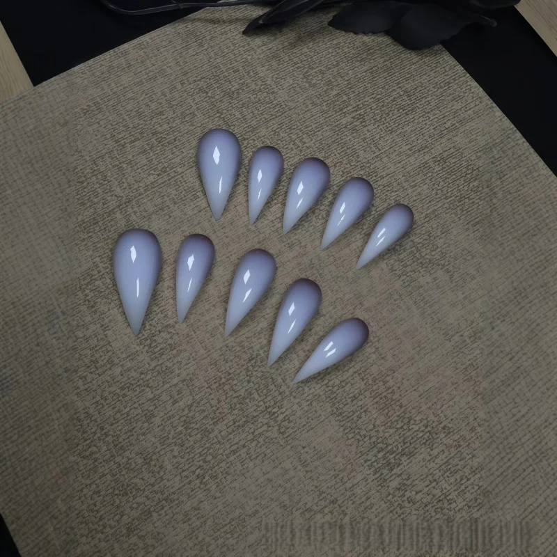 10PCS Sheer Jelly Pale Purple Fade Milky White Stiletto False Nails Glossy Gradient Long Tapered Point Press On Nail Set
