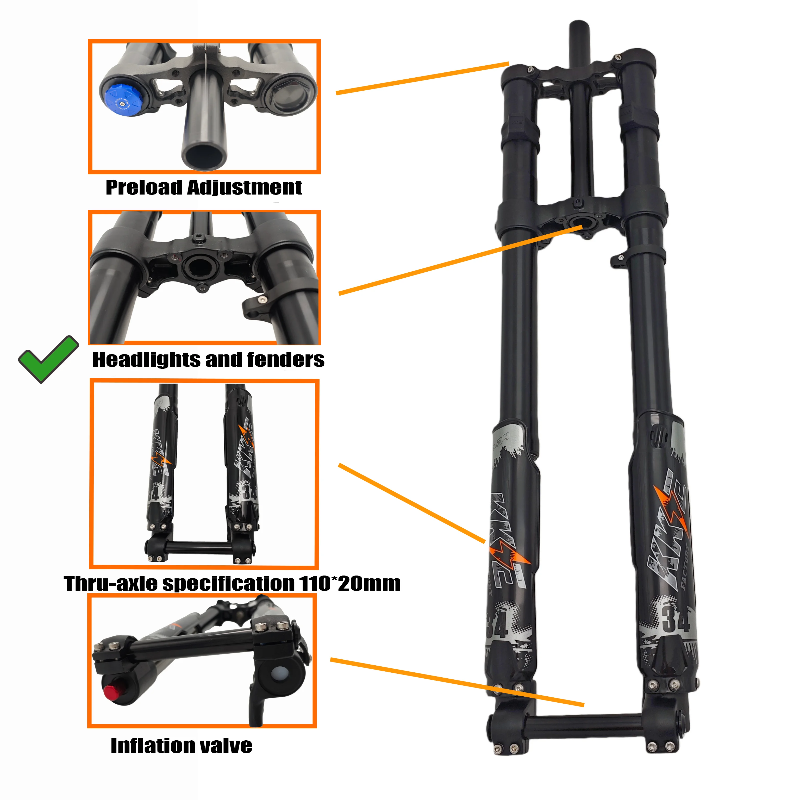 

New Style KKE Front Suspension Forks 26 27.5 29 Inch MTB Sur-ron Stealth Bomber Bike Forks Supports fender installation