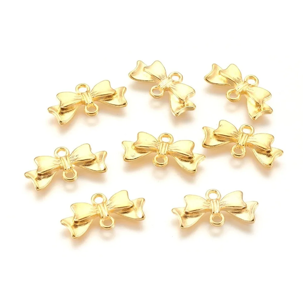 100pcs Alloy Links connectors Lead Free and Cadmium Free Bowknot Golden 20mm long 10mm wide 3mm thick hole: 2mm