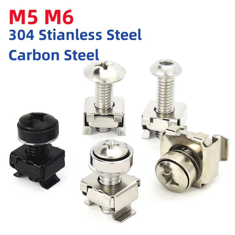M5 M6 304 Stianless Steel/carbon Steel Cabinet Screw Rack Mount Cage Nut Bolt For Network Server Chassis Router