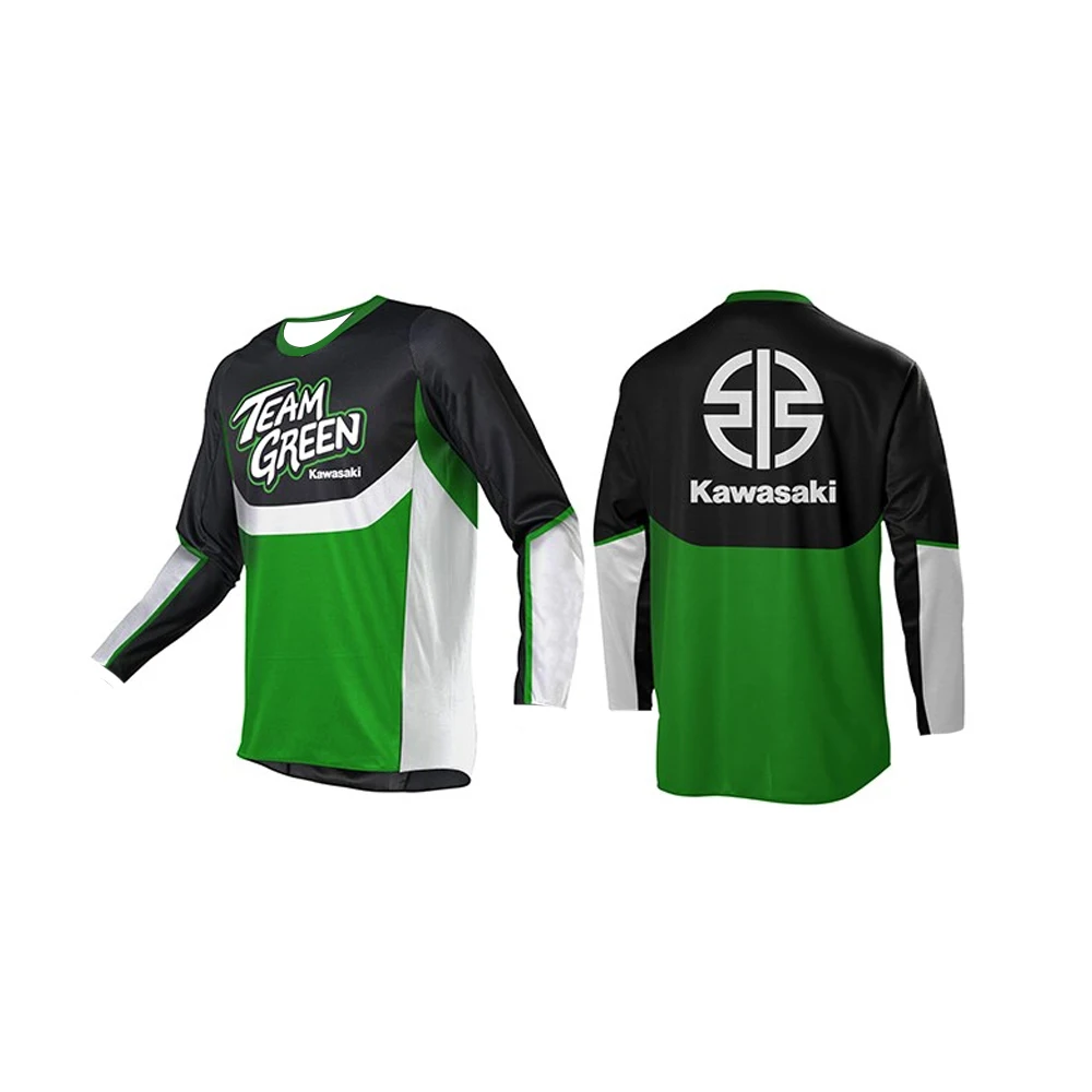 

Kawasaki Team зеленая рубашка с длинным рукавом мужская мотоциклетная гонка трендовый стиль черный зеленый гоночный принт модные повседневные топы