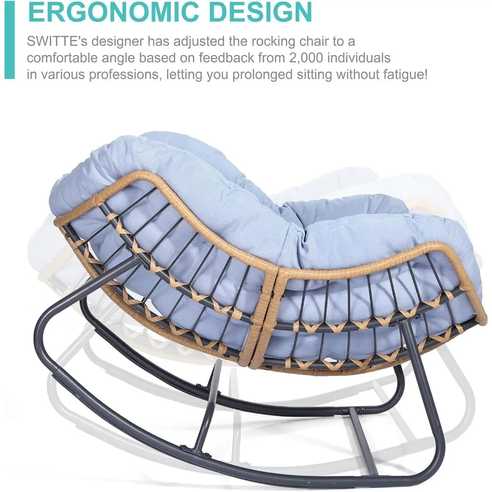 Outdoor Rocking Chair, Rattan Wicker Lounge Chair, Modern Royal Chair for Bedroom, Living Room, Porch, Garden