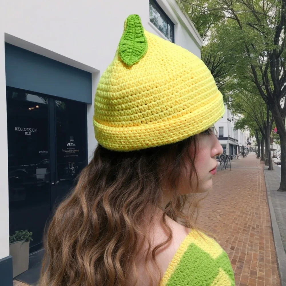 Lemon Creative Knitted Fruit Hat Playful Thick Strawberry Pullover Cap Soft Funny Pineapple Beanie Skiing