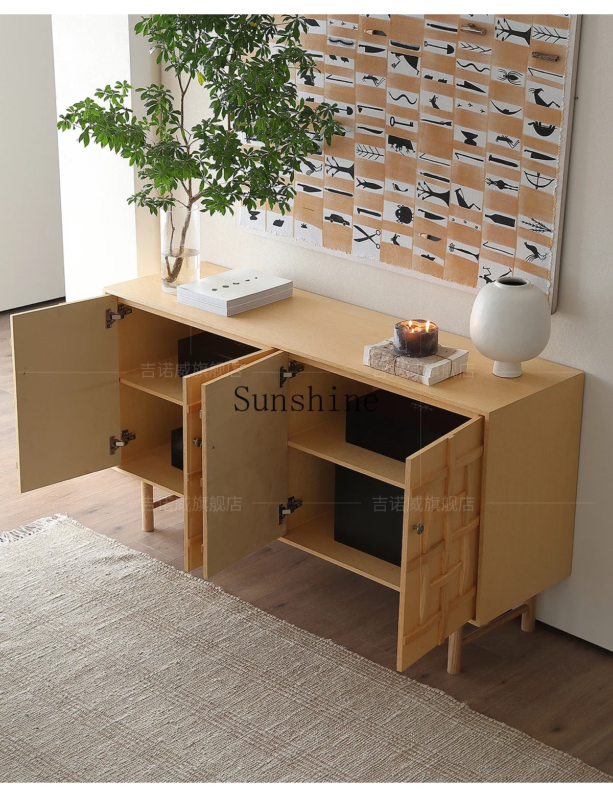 

By the side of the meal, tea cabinet is stunned quiet wind log retro storage, integrated against wall