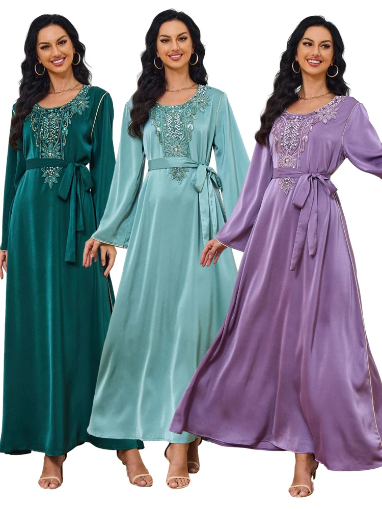 Vestido largo de fiesta musulmán Eid para mujer, Abaya Jalabiya árabe, caftán marroquí, vestido de ramadán de Dubái, 2024