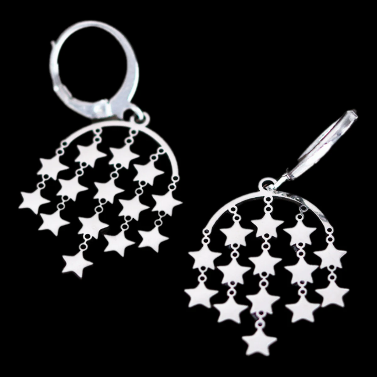 QIAMNI Star Pendant Hoop Earrings Fashion Party Wedding Piercing Jewelry Stainless Steel Dangle Drop Earrings for Women Girls