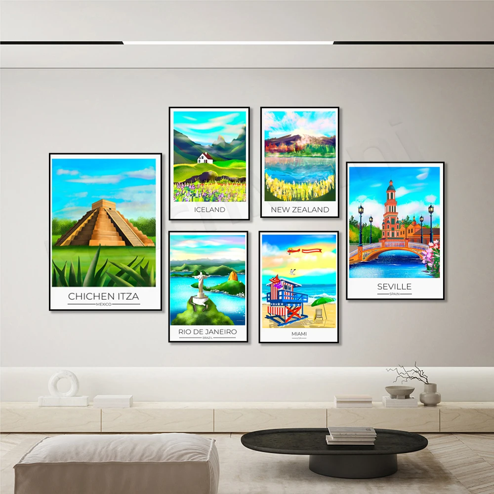 Iceland, Cyprus, Yorkshire, Miami, Amsterdam, Greece, Crete, Mexico, Berlin, Seville, New Zealand, Rio de Janeiro travel poster