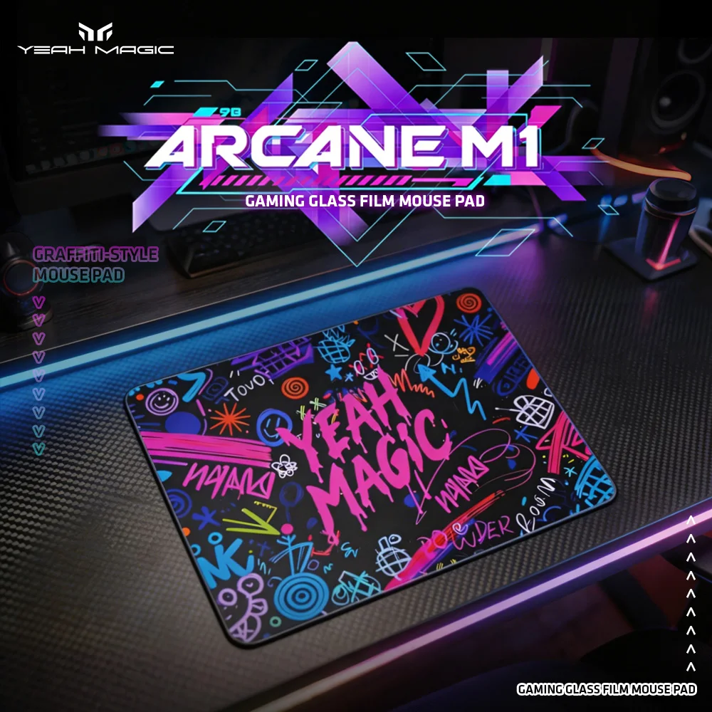 Yeah Magic Glass Mousepad (XXL) 410*310mm Ultra Smooth Mouse Mat Hard Surface Desk Mat Anti-Slip Rubber Base with Arm Sleeve