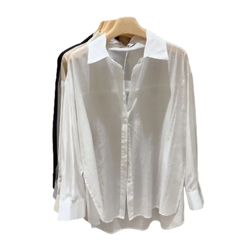 Elegant Fashion Harajuku Slim Fit All Match Shirt Solid Button Thin Cotton Long Sleeve Tops Women Loose Casual Women's Clothing
