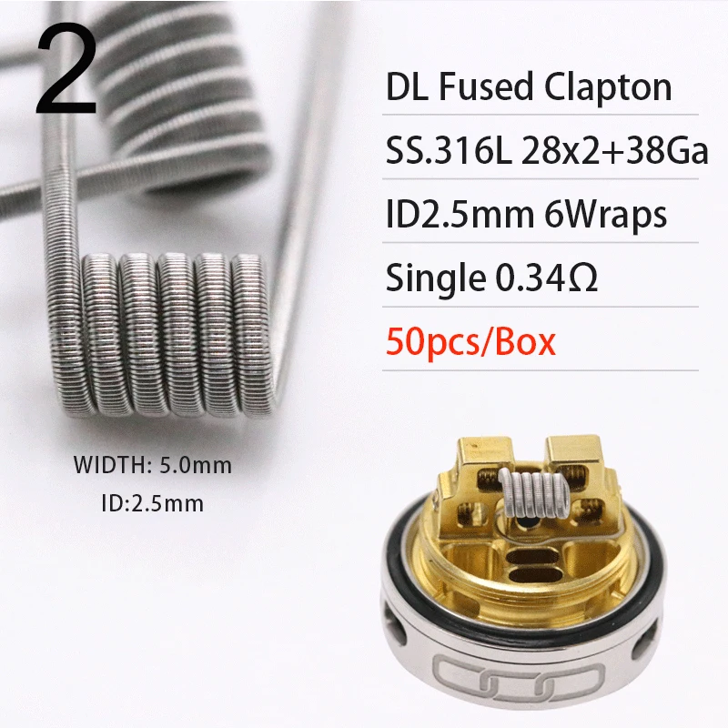 50 Stuks Rvs SS316L Gesmolten Clapton Prebuilt Rta Coil