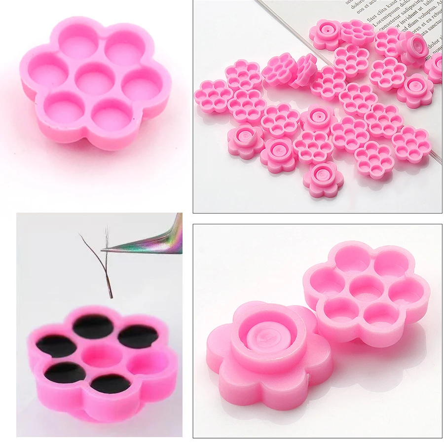 100pcs Eyelash Extension Pink Flower Glue Delay Cup Tattoo Adhesive Pigment Holders Grafting Eye lashes Holding Trays Tools