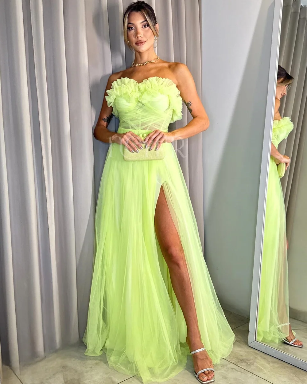 

Customized Exquisite Net Pleat Ruched A-line Strapless Long Dresses Bespoke Occasion Chinese Style