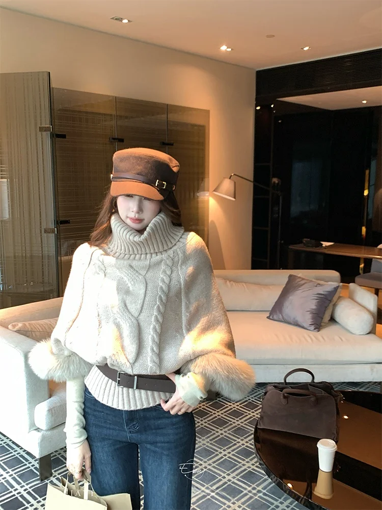 

Ele Loose Knitted High Collar Long Sve Women's Sweater Autumn Winter Comfortable Warming Color Commute Sle