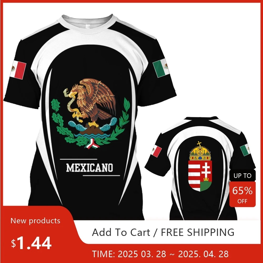 

Mexican Flag 3D Print Men's T Shirt Funny Mexican Eagle Pattern Oversized T-shirt Casual O-neck Short Sleeve Top Summer Clothing