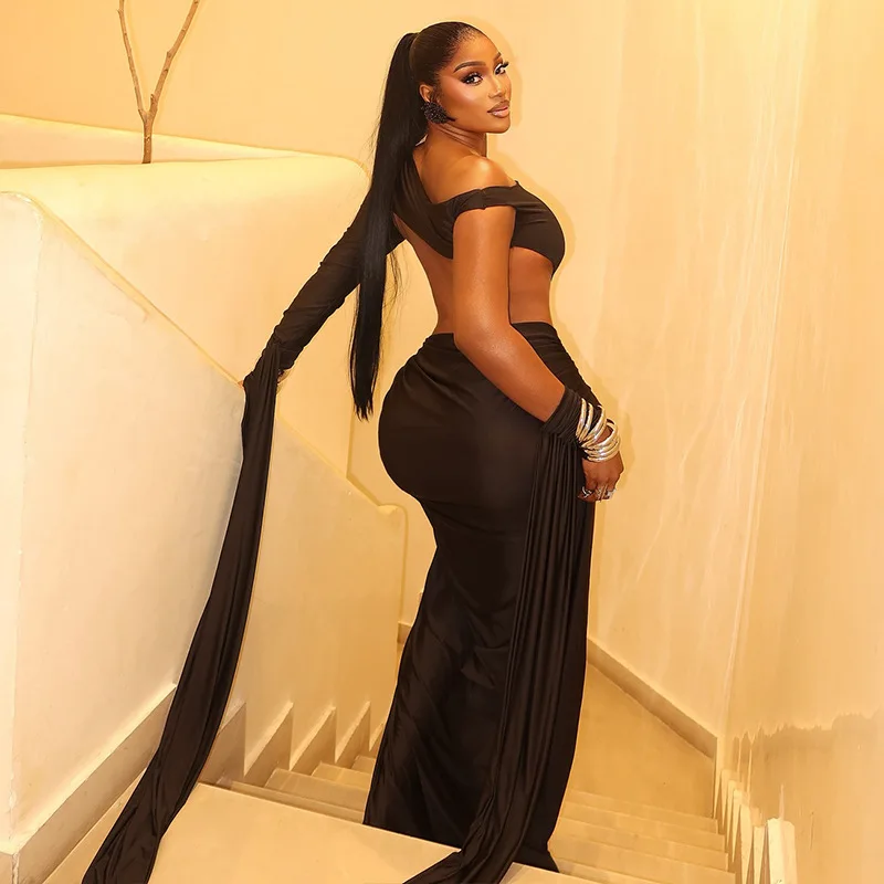 Robe de soirée froncée, Sexy, fente haute, élégante, épaules dénudées, découpée, élastique irrégulière, boîte de nuit, Robes longues de fête
