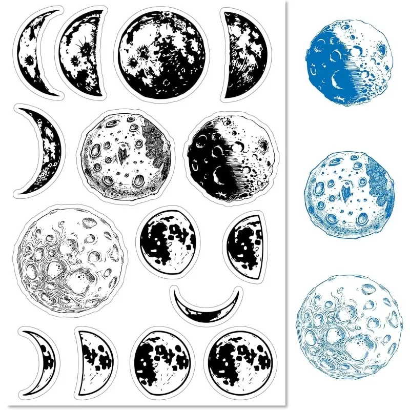 1 Blatt Vintage Mondphase Klare Gummistempel Retro Lunar Transparente Silikondichtungen Stempel für Journaling Kartenherstellung DIY
