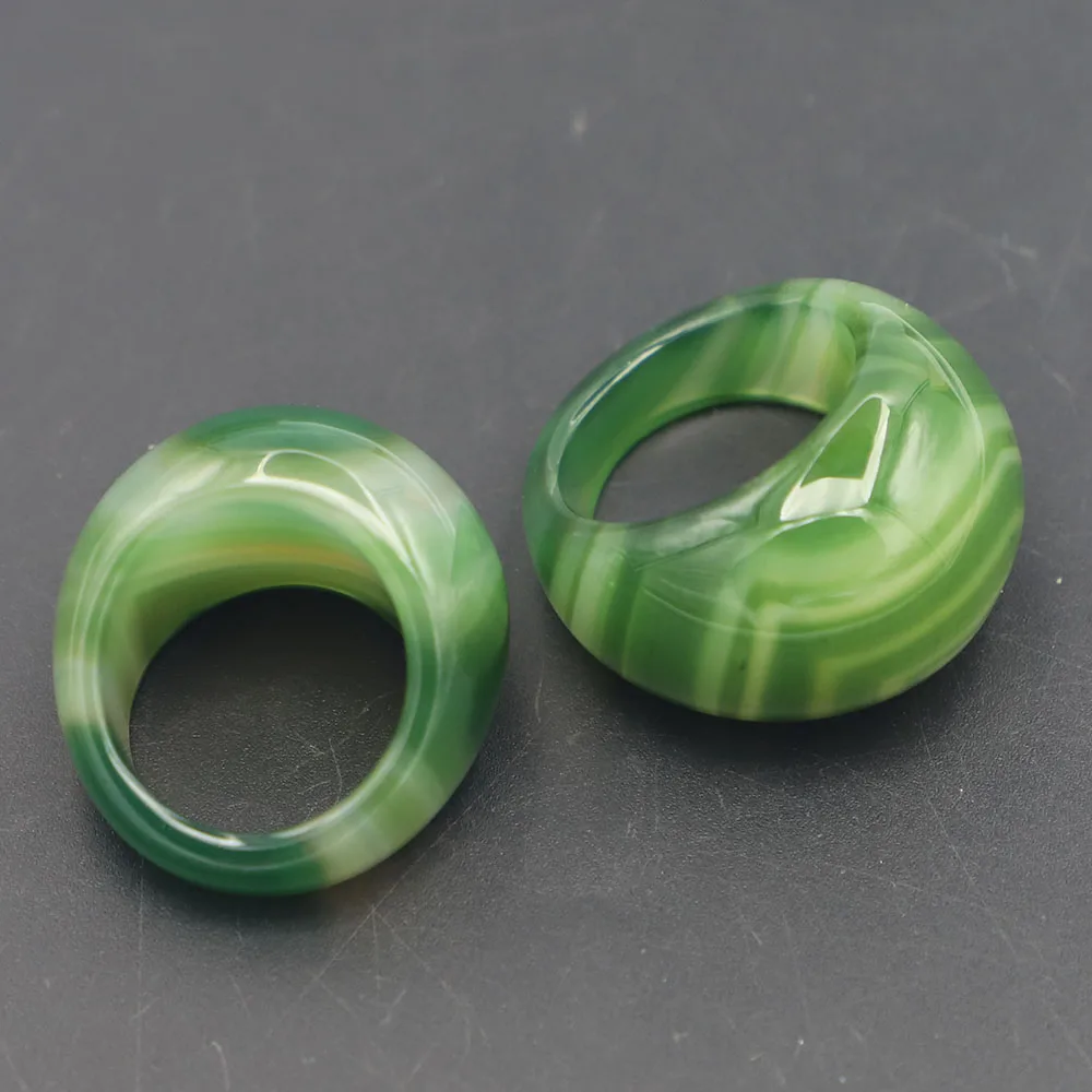 Big Natural Stone Smooth Finger Ring Engagement Green Agate Wedding for Men Bands Luxury Jewelry Wholesale 15MM 17#18#19#2PCS