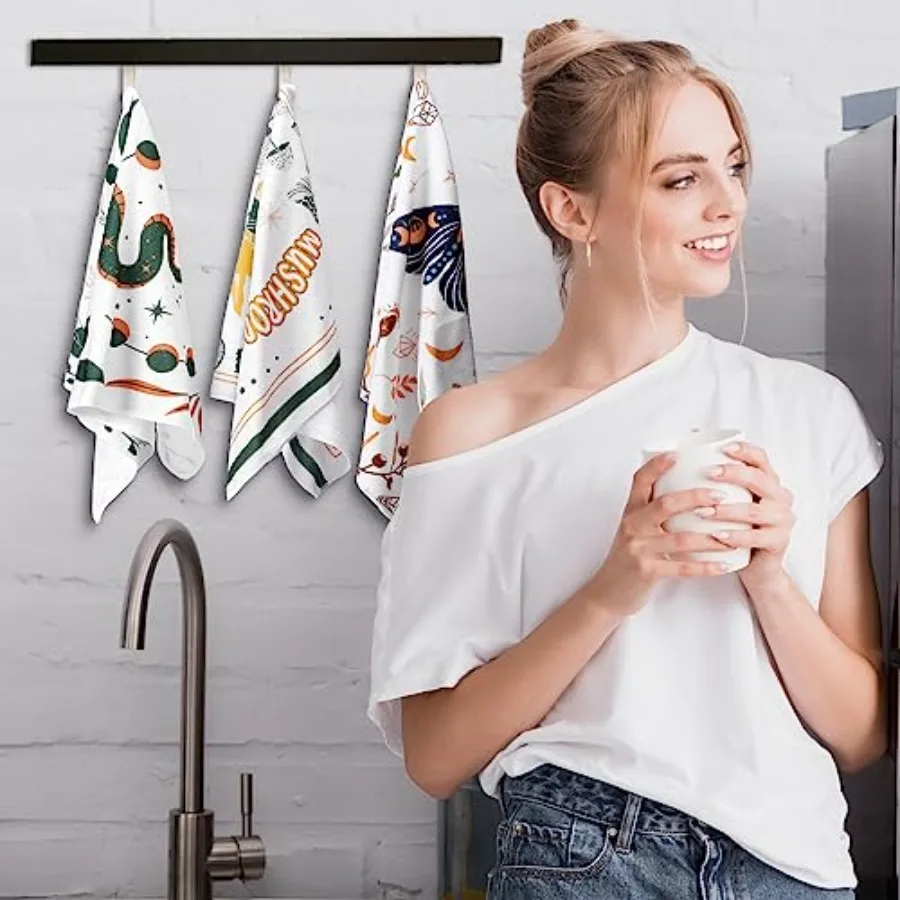 6 عبوات مناشف المطبخ بوهو 18 × 28 بوصة فطر ساحر مناشف المطبخ القمر السماوية ماصة قماش الأطباق ديكور هدايا للمزرعة