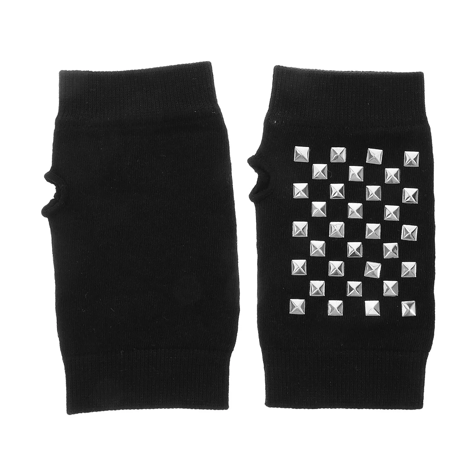 1Pair Fingerless Knit Gloves Women Rivet Half Finger Knit Warmers for Students Writing Typing Comfortable Autumn
