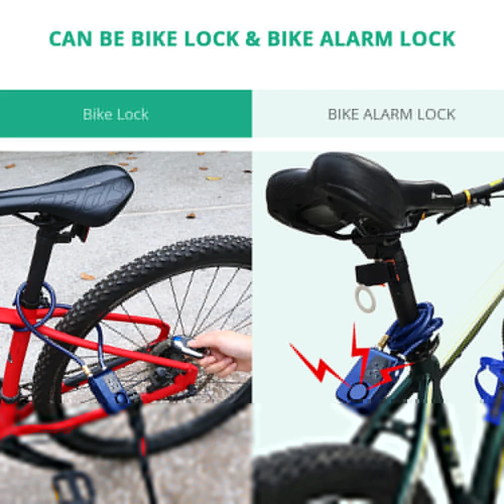 Camluxy 110dB Bike Lock Alarm with Remote Universal Lock Alarm Anti Theft Motion Sensor IP55 Waterproof Alarm Cable Lock