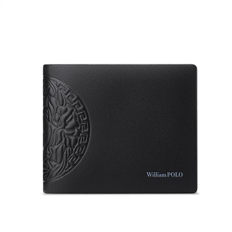 WILLIAMPOLO Brand Business Men Wallet Genuine Leather Embossing Wallet Bank Credit Card ID Card Holder Wallet For Men Gifts