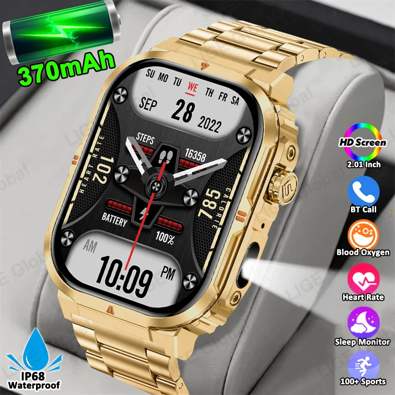

LIGE New Sports Smart Watch 2.01" HD Make Answer Call Voice Assistant Flashlight Outdoor 370mAh Battery Smartwatch For Men Women