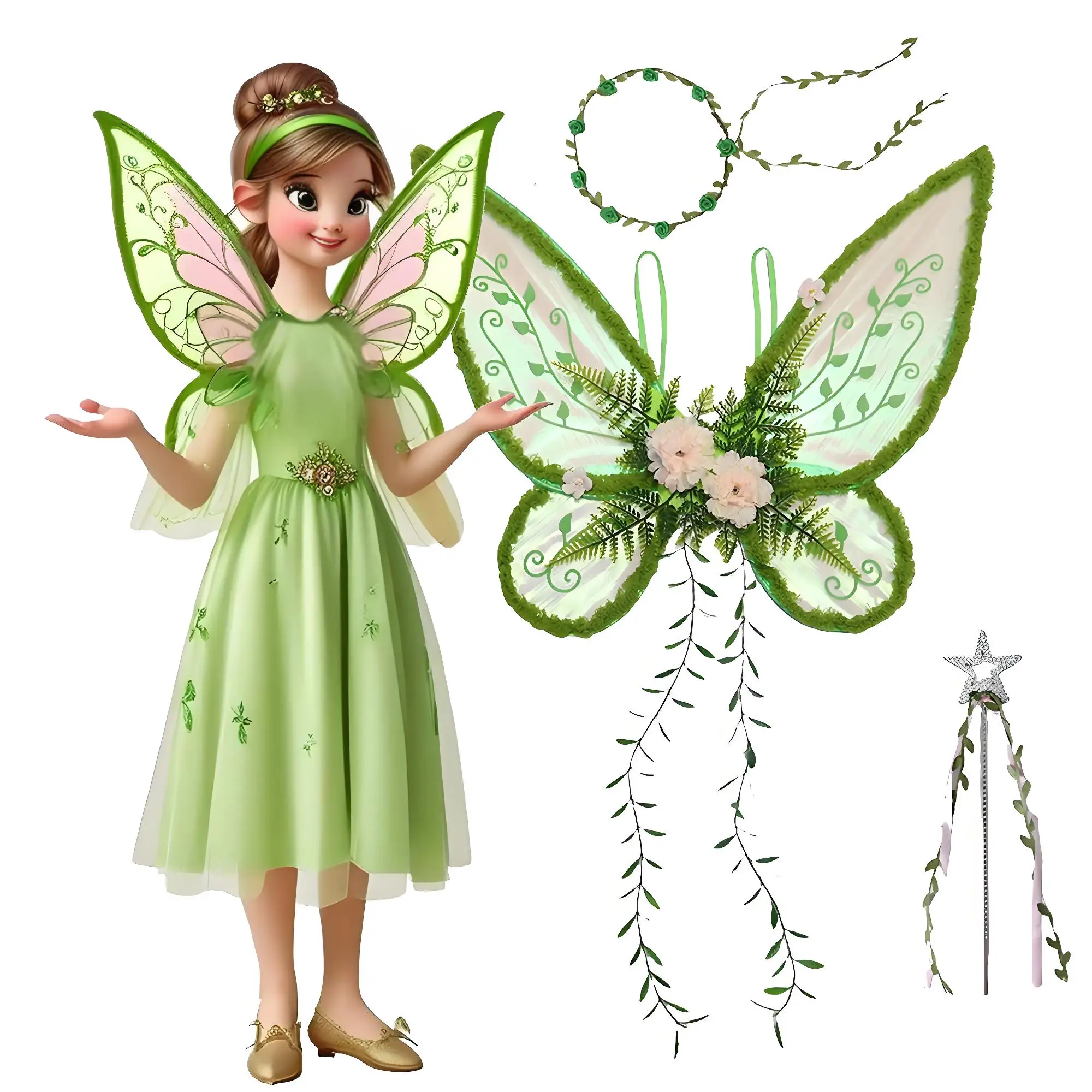 Costumes d'Halloween pour femmes et filles, ailes de fée papillon, Cosplay, feuilles de princesse, vignes, ailes de fée, accessoires de fête de carnaval