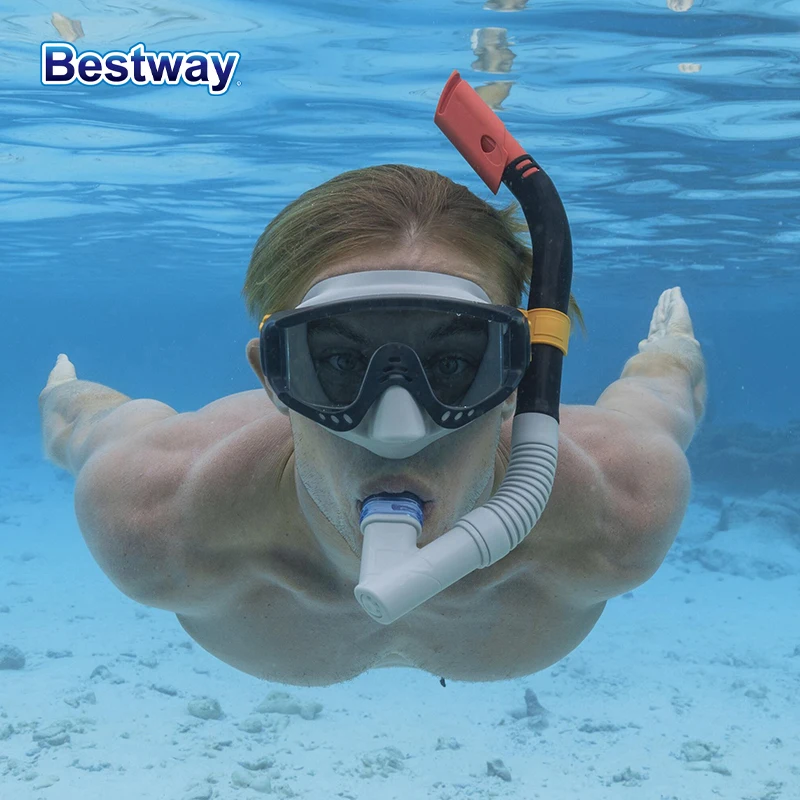 Bestway 24068 แว่นตาดําน้ําตื้นระดับพรีเมียมสําหรับผู้ชายและผู้หญิงพร้อมมุมมองมุมกว้าง - หน้ากากซิลิโคนกรอบใหญ่