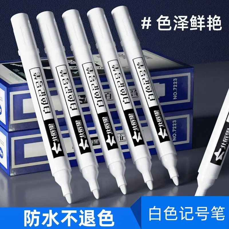 6/5/3pcs White Marker Pen Oil  Thick Nib Waterproof Permanent for Metal Rubber Engine Screw Graffiti Touch-up Paint Rapid Drying