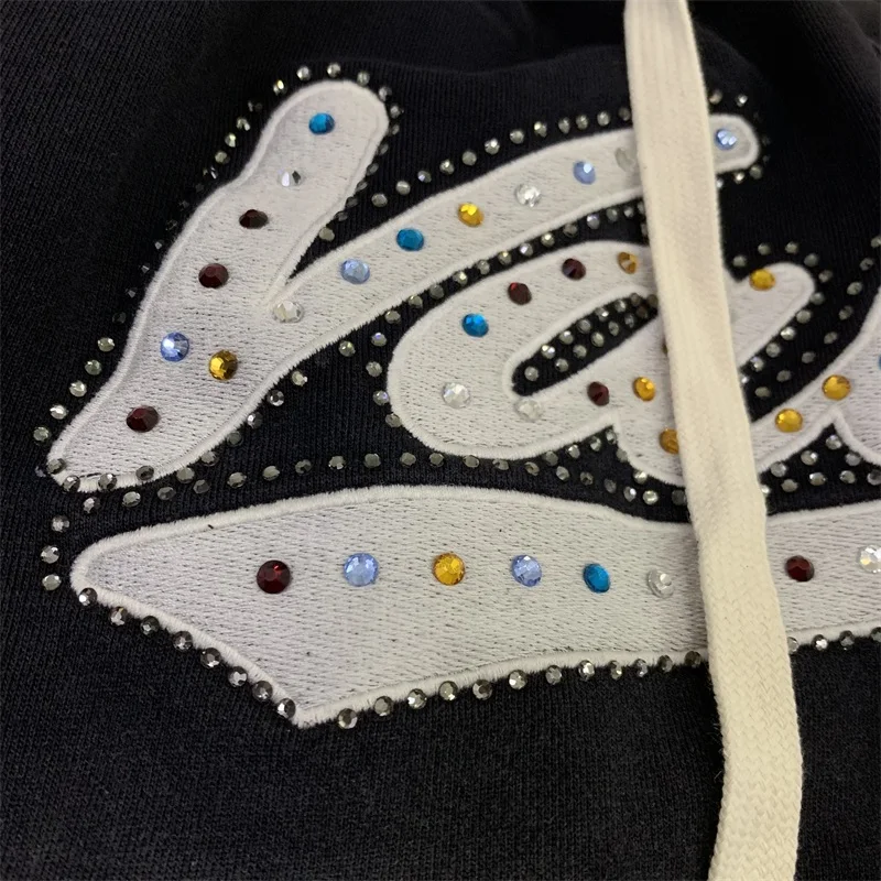 بنطال رياضي أسود فالي كبير الحجم من القطن الخالص بأحرف مثقاب ساخن فالي للرجال