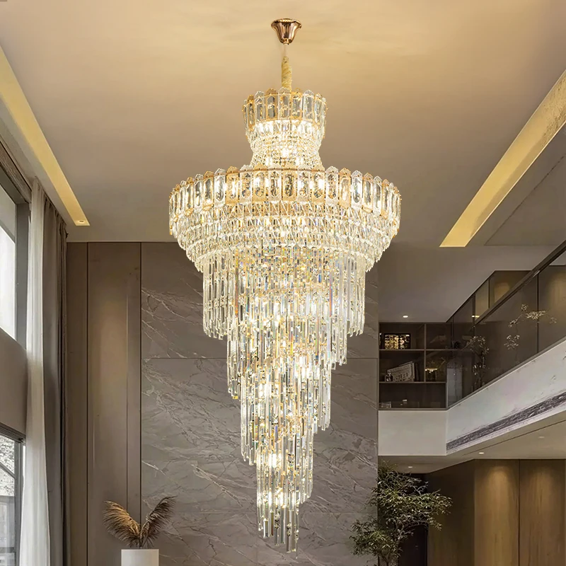 

Modern Luxury Revolving Staircase Lamp For Villa Duplex Floor Open-Plan Living Room Ceiling Lamp High-End Crystal Ceiling Lamp