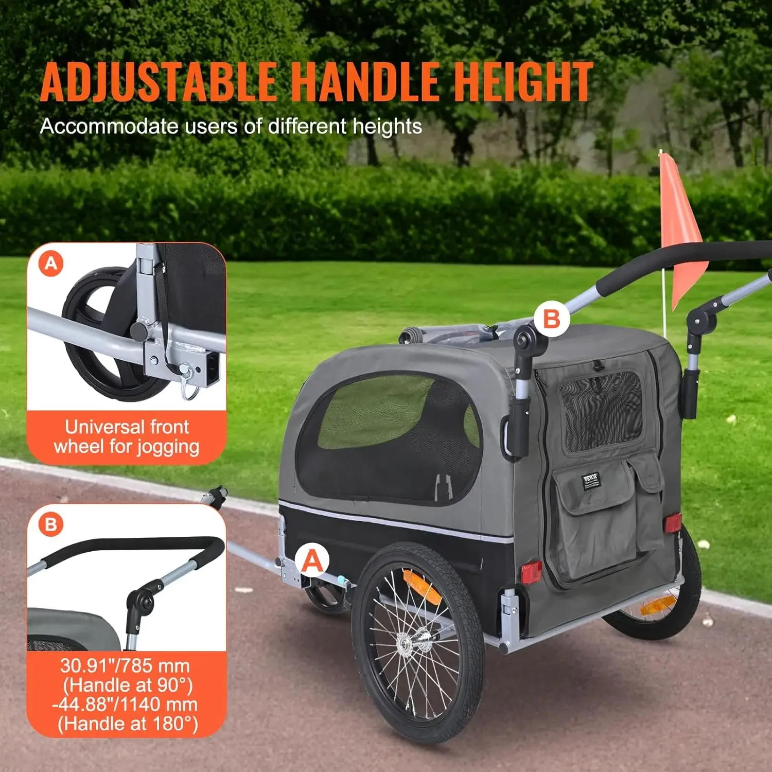 Remorque de vélo pour chien, prend en charge jusqu'à 88 lb, chariot de poussette 2 en 1 pour animaux de compagnie, porte-vélo