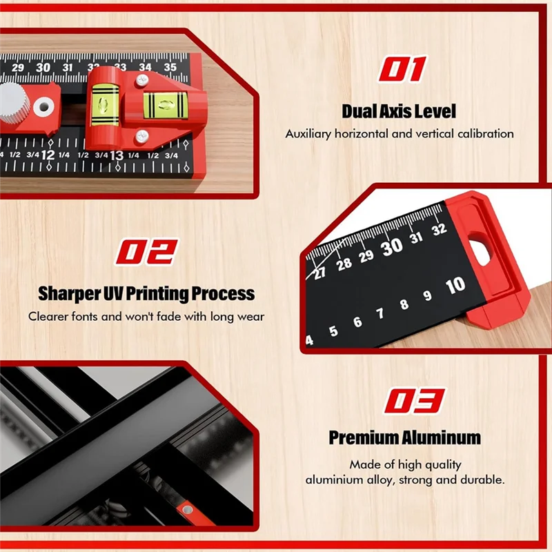 Y17A Houtbewerking 2-in-1 Boren Positionering Liniaal Combinatie Hoekliniaal T-vormige liniaal Kast Hardware Jig