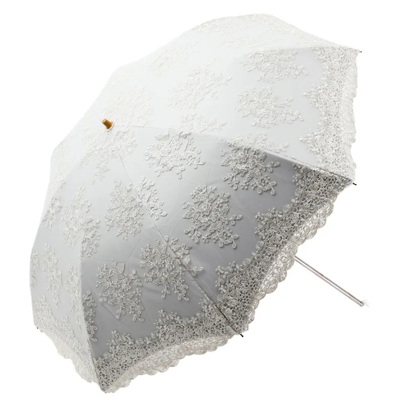 

High-end retro black lace embroidery rainproof sun umbrella women's classic semi-automatic business gift
