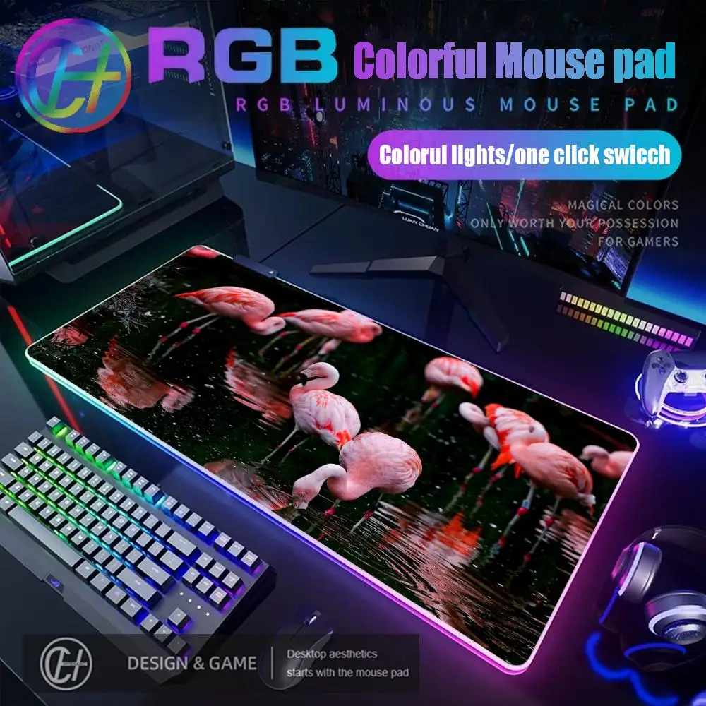 HYBXAXC Mouse Pad RGB Gaming Mouse Pad Desk Mat HD Gamer Large LED Light XXL 900x400x3mm Flamingo Floor Gaming RGB Mouse Pad